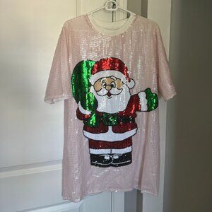 Santa Sequin T-Shirt Style Dress - One Size